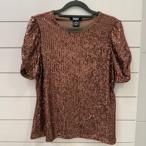 DKNY taupe sequin top perfect for NYE!